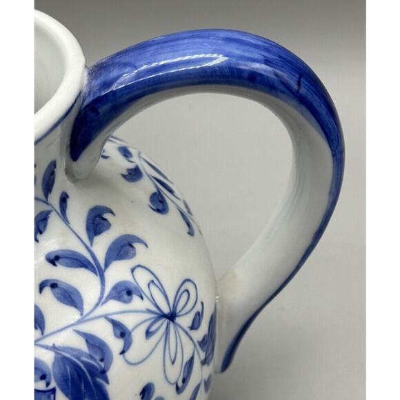 Pitcher Andrea by Sadek Blue White Handle Spout Floral Design 5.5 Tall 3.5 Diam. - Picture 3 of 9